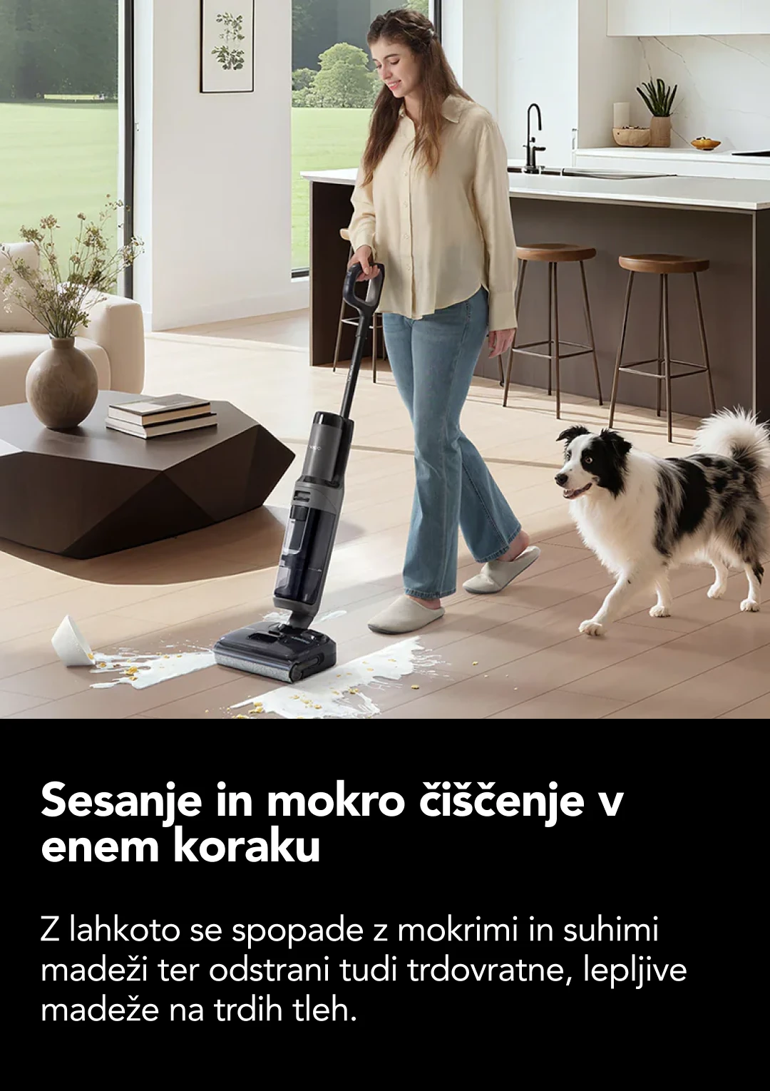 Vročina, ki topi. Pritisk, ki prodira. Ne glede na to, ali gre za zasušene ostanke, mastne madeže ali umazanijo v fugah tal, tehnologija Tineco BoostSteam z vročo paro do 160 °C* in 200% več pritiska** trdovratno nesnago nemudoma raztopi in odstrani. "Na podlagi laboratorijskih podatkov Tineco. 160 °C se nanaša na izhodno temperaturo notranjega grelca, ne na temperaturo pare na izpustu; učinkovitost se lahko razlikuje glede na okolje. **V primerjavi s S5 Steam v načinu BoostSteam, na podlagi laboratorijskih podatkov Tineco.